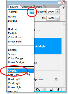 Changing the blend mode to Overlay