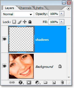 The new shadows layer in the Layers palette