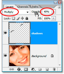 Change the blend mode to Multiply and lower the opacity