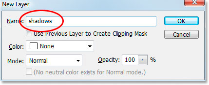 The New Layer dialog box in Photoshop