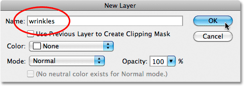 The New Layer dialog box in Photoshop. Image © 2010 Photoshop Essentials.com