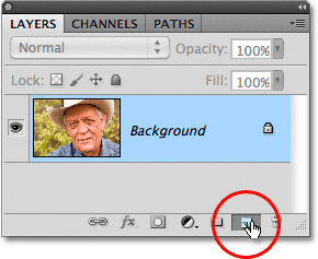 Ikon New Layer pada panel Layers di Photoshop CS5. Image © 2010 Photoshop Essentials.com