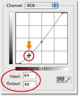 Добавление четвертую точку на кривой в Photoshop. Image © 2009 Photoshop Essentials.com