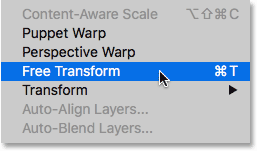 Selecting Free Transform in Photoshop CC. Image © 2016 Photoshop Essentials.com