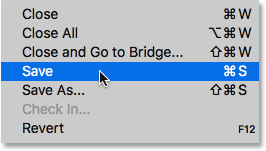 Choosing the Save command under the File menu in Photoshop CC. Image © 2016 Photoshop Essentials.com