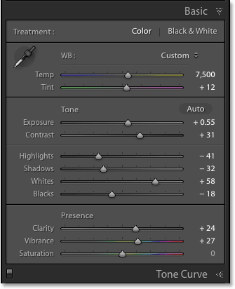 The Basic panel in Adobe Lightroom CC. Image © 2016 Photoshop Essentials.com