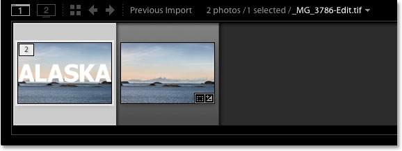 The Filmstrip in Lightroom showing the original version and the Photoshopped version. Image © 2016 Photoshop Essentials.com