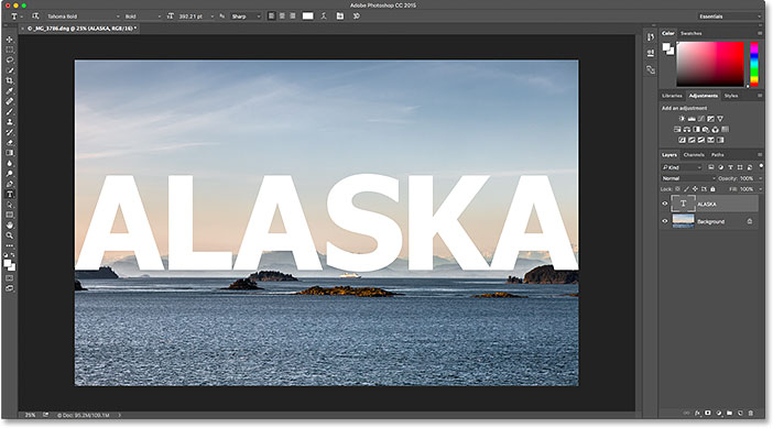 The image after adding the text in Photoshop CC. Image © 2016 Photoshop Essentials.com