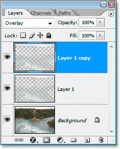 Photoshop's Layers palette showing the copy of 'Layer 1'.