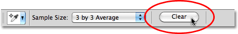 Tombol Clear untuk Color Sampler Tool di Photoshop. Image © 2010 Photoshop Essentials.com