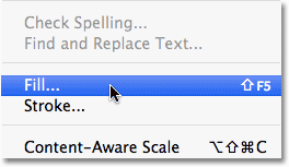 Memilih perintah Fill di Photoshop. Image © 2010 Photoshop Essentials.com