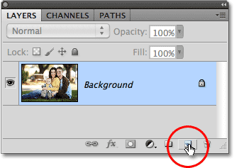 Ikon New Layer pada panel Layers di Photoshop. Image © 2010 Photoshop Essentials.com
