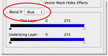 Mengubah Blend Jika opsi dari Gray ke Blue di kotak dialog Layer Style. Image © 2012 Photoshop Essentials.com