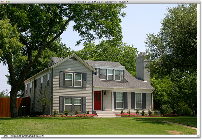 A photo of a house. Image licensed from Fotolia by Photoshop Essentials.com.