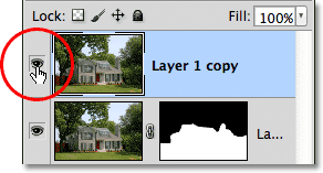 Turning the top layer back on in the document. Image © 2012 Photoshop Essentials.com