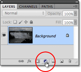 The New Fill or Adjustment Layer icon in the Layers panel in Photoshop. Image © 2011 Photoshop Essentials.com