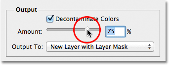 Increasing the Decontaminate Colors amount in the Refine Edge dialog box. Image © 2012 Photoshop Essentials.com