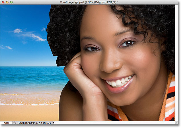 Gambar dengan modus tampilan Refine Edge diatur ke Aktif Layers. Image © 2012 Photoshop Essentials.com