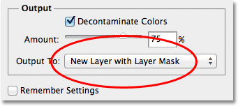 Output Untuk New Lapisan dengan opsi Layer Mask di kotak dialog Refine Edge. Image © 2012 Photoshop Essentials.com