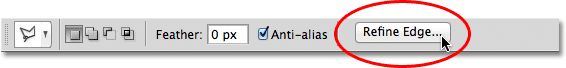 The Refine Edge button in the Options Bar in Photoshop. Image © 2012 Photoshop Essentials.com