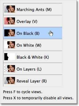 Choosing the On Black view mode for the Refine Edge command. Image © 2012 Photoshop Essentials.com