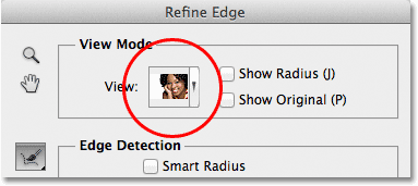 The View mode preview thumbnail di kotak dialog Refine Edge. Image © 2012 Photoshop Essentials.com