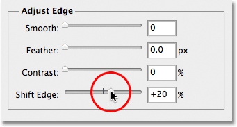 Pilihan Pergeseran Ujung di kotak dialog Refine Edge. Image © 2012 Photoshop Essentials.com