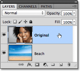 Making sure the top layer is selected in the Layers panel. Image © 2012 Photoshop Essentials.com