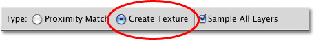 The Create Texture option for the Spot Healing Brush in Photoshop. Image © 2010 Photoshop Essentials.com