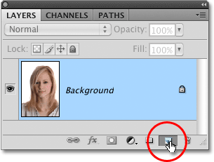 Ikon New Layer di palet Layers di Photoshop. Image © 2010 Photoshop Essentials.com