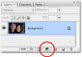 Новая иконка Adjustment Layer в нижней части палитры Layers в Photoshop. Image © 2008 Photoshop Essentials.com.