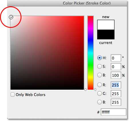 Memilih putih dari Color Picker. Image © 2012 Photoshop Essentials.com.