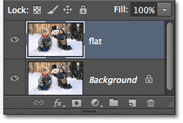 Mengganti nama salinan pertama dari layer Background untuk 'flat'. Image © 2012 Photoshop Essentials.com.