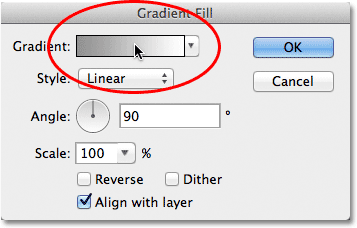 Gradient kotak dialog Fill-muncul kembali. Image © 2012 Photoshop Essentials.com.