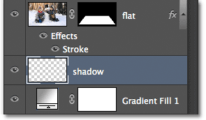 Panel Layers menampilkan lapisan baru 'bayangan'. Image © 2012 Photoshop Essentials.com.