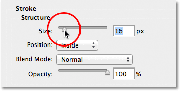 Meningkatkan ukuran stroke untuk 16px. Image © 2012 Photoshop Essentials.com.