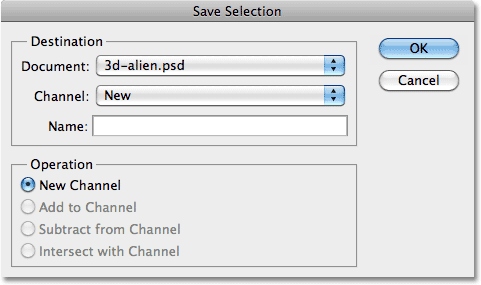 The Save Selection dialog box in Photoshop. Image © 2010 Photoshop Essentials.com.