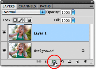 Menambahkan layer mask di Photoshop. Gambar © 2008 Photoshop Essentials.com.