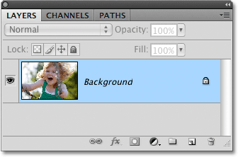 The Background layer in the Layers panel in Photoshop. Image © 2008 Photoshop Essentials.com.