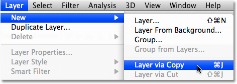 The New Layer via Copy command in Photoshop. Image © 2008 Photoshop Essentials.com.