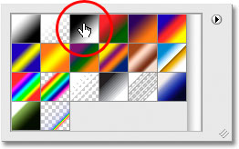 Selecting the Black to White gradient from the Gradient Picker in Photoshop. Image © 2008 Photoshop Essentials.com.