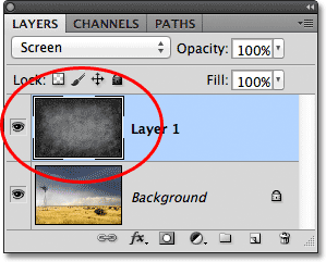 Thumbnail preview untuk lapisan tekstur pada panel Layers. Gambar © 2011 Photoshop Essentials.com.