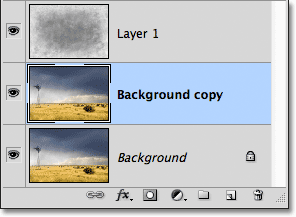 Menduplikasi layer Background di Photoshop. Gambar © 2011 Photoshop Essentials.com.