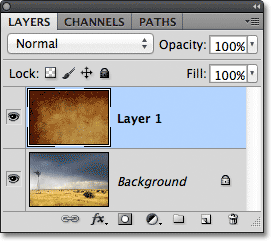 Layers panel di Photoshop. Gambar © 2011 Photoshop Essentials.com.