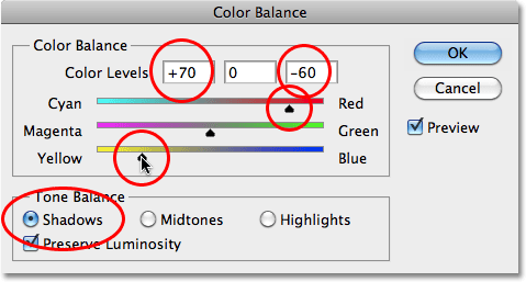 Colorizing the shadows with the Color Balance adjustment in Photoshop. Image © 2010 Photoshop Essentials.com.