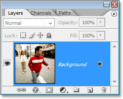The Layers palette in Photoshop showing us the Background layer.
