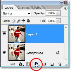 Clicking the New Adjustment Layer icon at the bottom of the Layers palette in Photoshop.