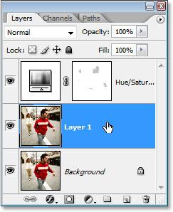 Clicking on 'Layer 1' in the Layers palette to select it.