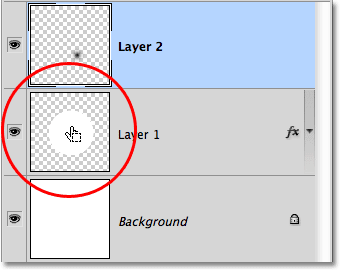 Mengklik thumbnail preview untuk Layer 1. Image © 2010 Photoshop Essentials.com.