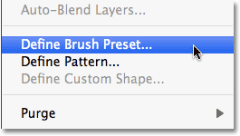 Pergi ke Edit> Define Brush Preset. Image © 2010 Photoshop Essentials.com.